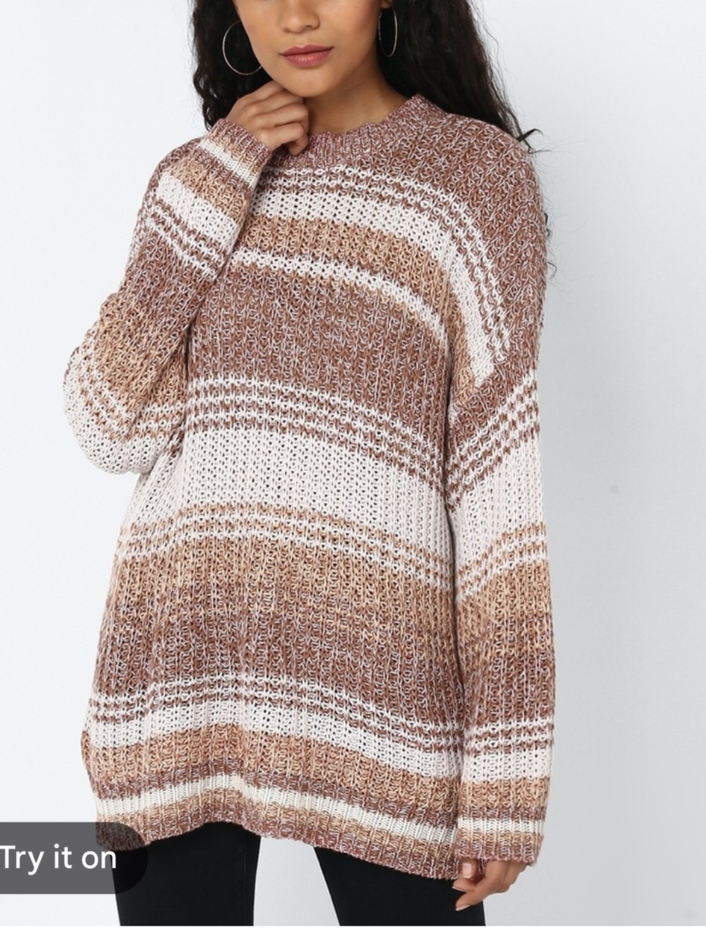 American Eagle Outfitters Brown and White Striped Oversized Knit Sweater